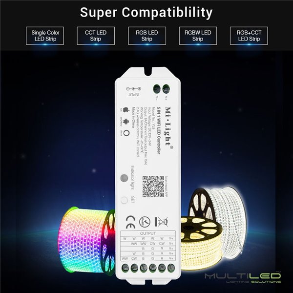 Receptor Controlador Tira Led Universal 5 En 1 MiBoxer 12V 24V 15A Wifi