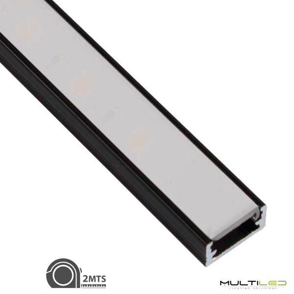 Evotrade MINI Canal con tapa de perfil para tiras LED - Perfil de aluminio  - 2 metros Color Negro